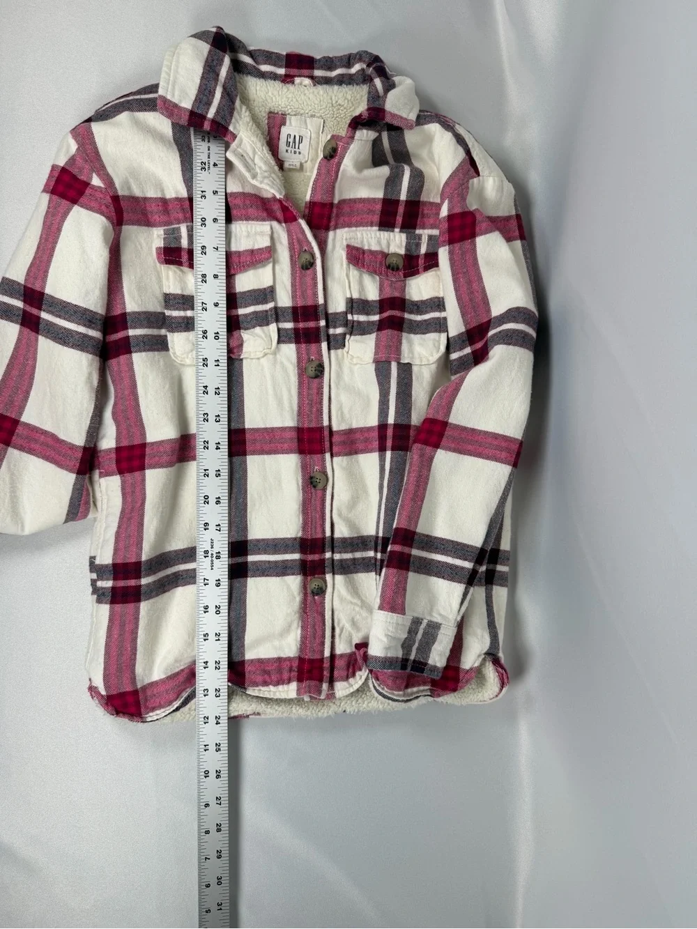 GAP Kids Sherpa‑Lined Plaid Jacket | Size L (10‑11)